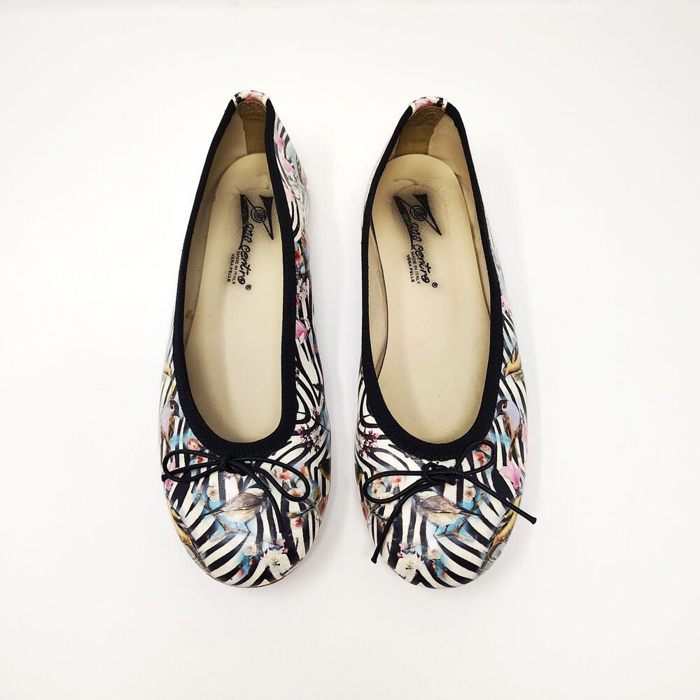 Zona Centro Womens 6 36 Shoes Flats Zebra Birds Floral Art Round Toe